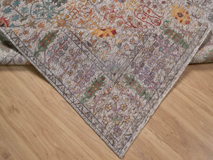 Transitional hand-knotted wool/silk rug in Ivory, 6' x 8'11" — SKU O091927 (view 6)