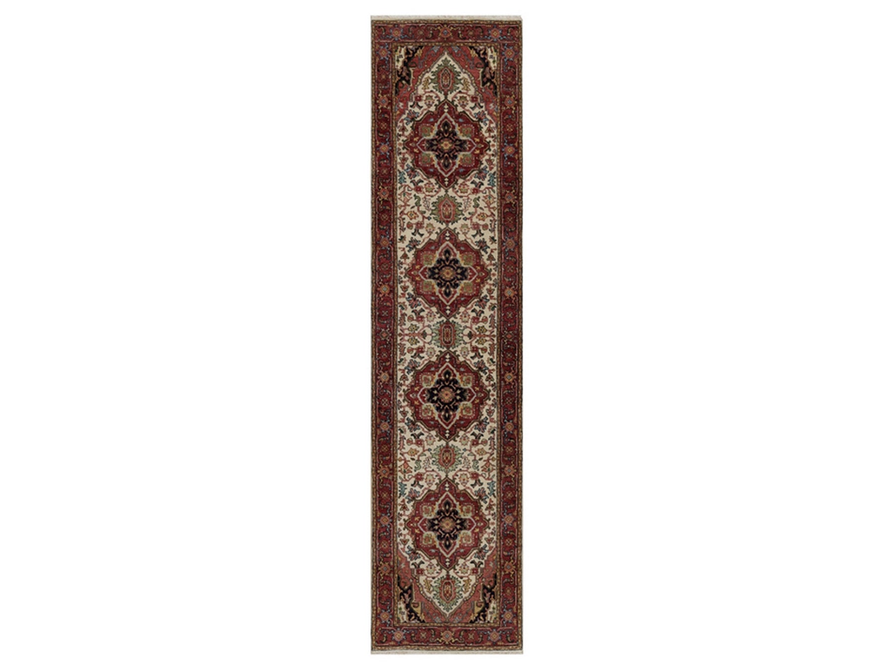 Ivory 2'5" x 10'1" Heriz Hand knotted Wool Rug - Sku: O091928