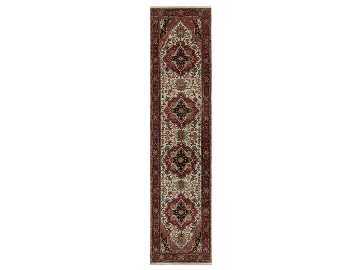 Heriz Heriz hand-knotted wool runner in Ivory & Red, 2'5" x 10'1" — SKU O091928