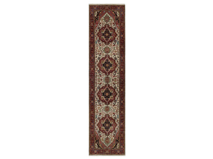 Heriz Heriz hand-knotted wool runner in Ivory & Red, 2'5" x 10'1" — SKU O091928