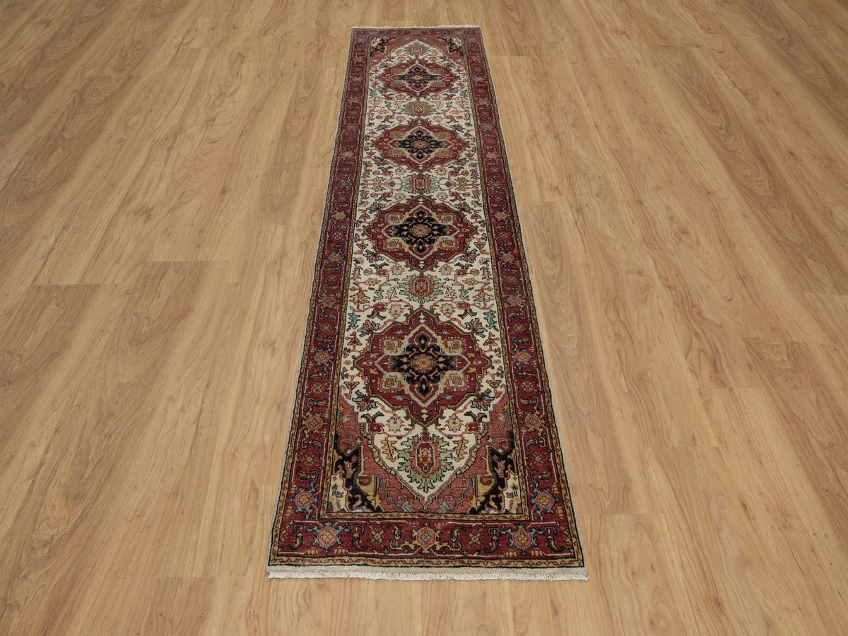 Heriz Heriz hand-knotted wool runner in Ivory & Red, 2'5" x 10'1" — SKU O091928 (view 2)