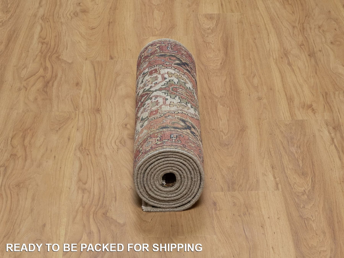 Heriz Heriz hand-knotted wool runner in Ivory & Red, 2'5" x 10'1" — SKU O091928 (view 6)