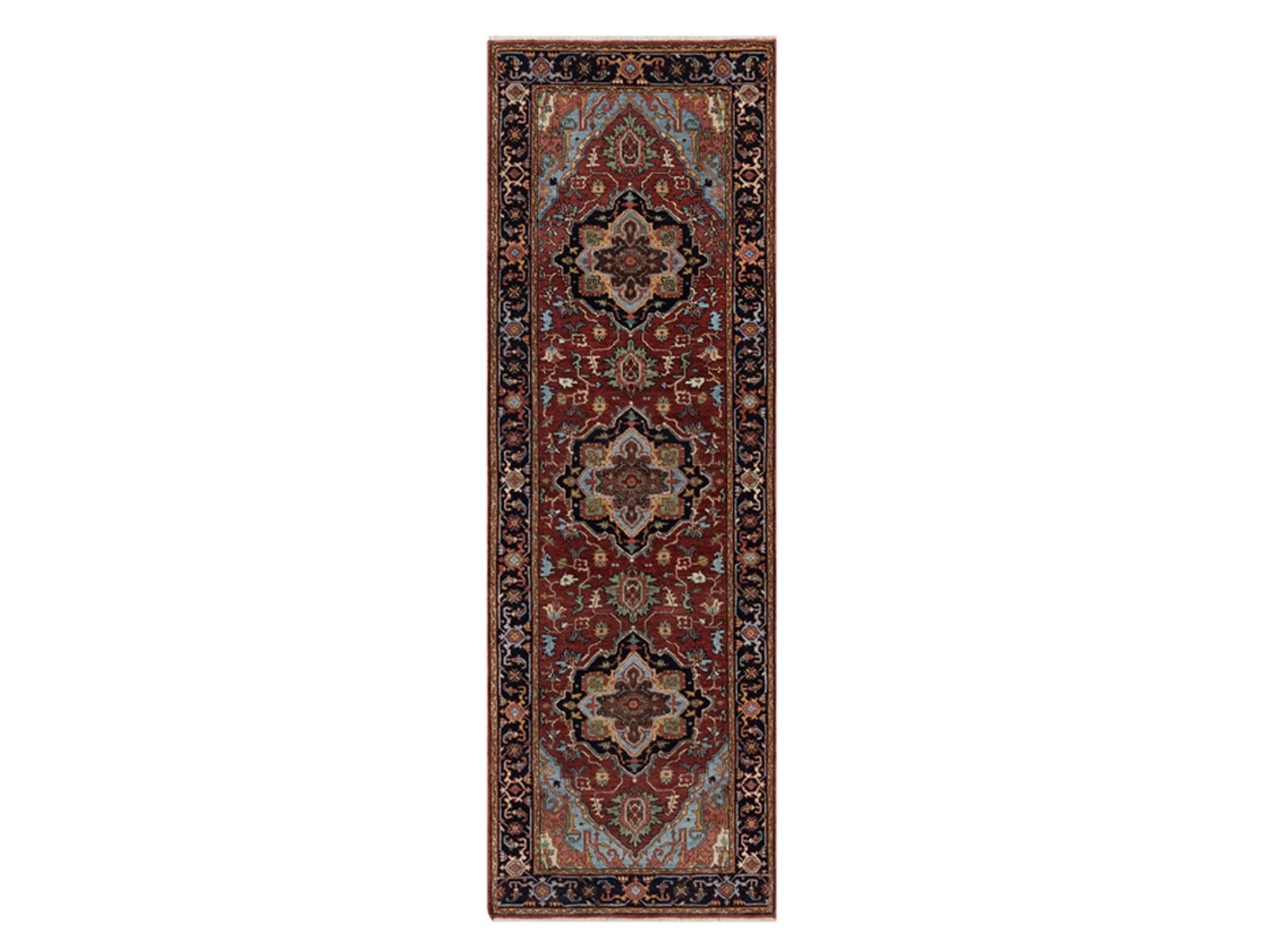 Heriz Heriz hand-knotted wool runner in Red & Navy Blue, 2'8" x 8'1" — SKU O091929