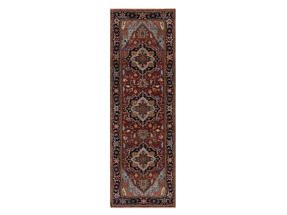 Heriz Heriz hand-knotted wool runner in Red & Navy Blue, 2'8" x 8'1" — SKU O091929