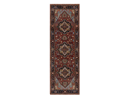 Heriz Heriz hand-knotted wool runner in Red & Navy Blue, 2'8" x 8'1" — SKU O091929