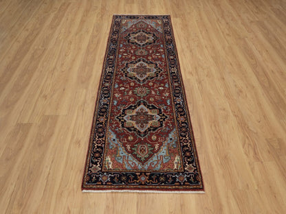 Heriz Heriz hand-knotted wool runner in Red & Navy Blue, 2'8" x 8'1" — SKU O091929 (view 2)