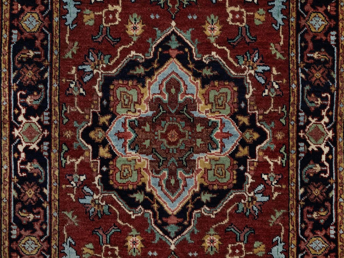 Heriz Heriz hand-knotted wool runner in Red & Navy Blue, 2'8" x 8'1" — SKU O091929 (view 5)