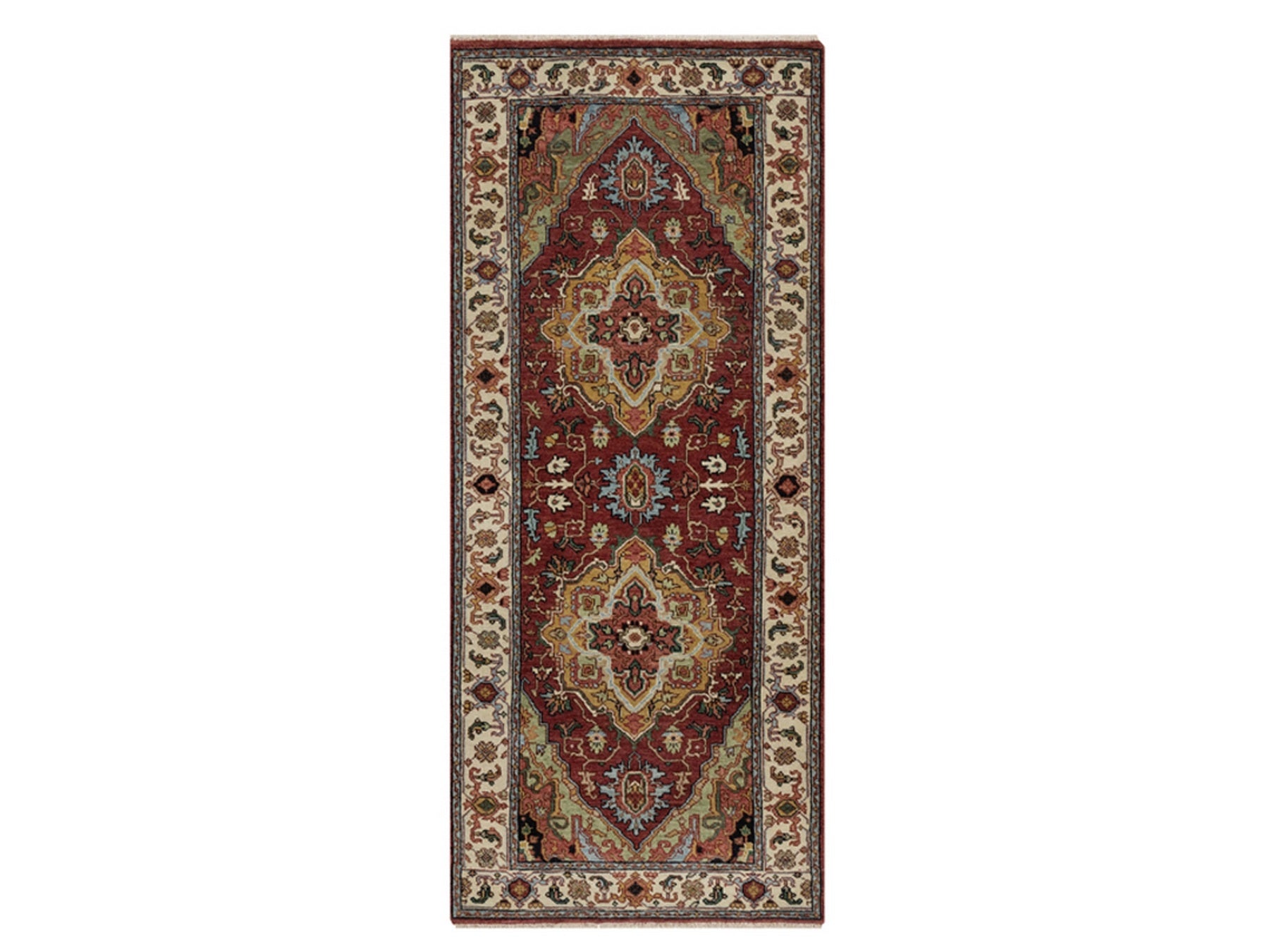 Heriz Heriz hand-knotted wool runner in Red & Ivory, 2'7" x 6'1" — SKU O091930