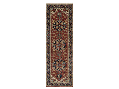 Heriz Heriz hand-knotted wool runner in Red & Midnight Blue, 2'7" x 8'2" — SKU O091932