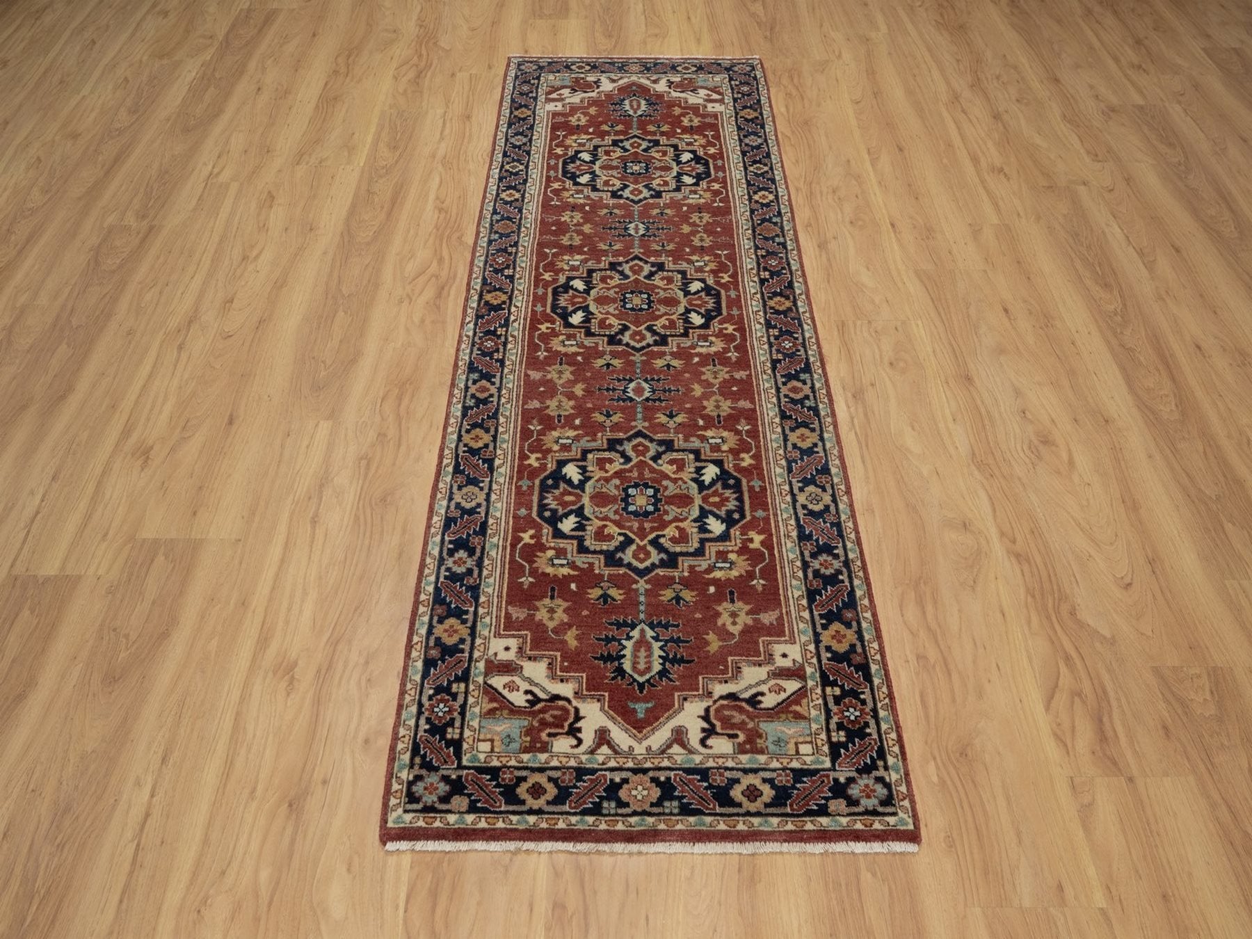 Heriz Heriz hand-knotted wool runner in Red & Midnight Blue, 2'7" x 8'2" — SKU O091932 (view 2)