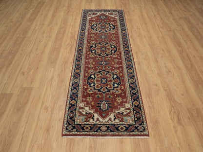 Heriz Heriz hand-knotted wool runner in Red & Midnight Blue, 2'7" x 8'2" — SKU O091932 (view 2)