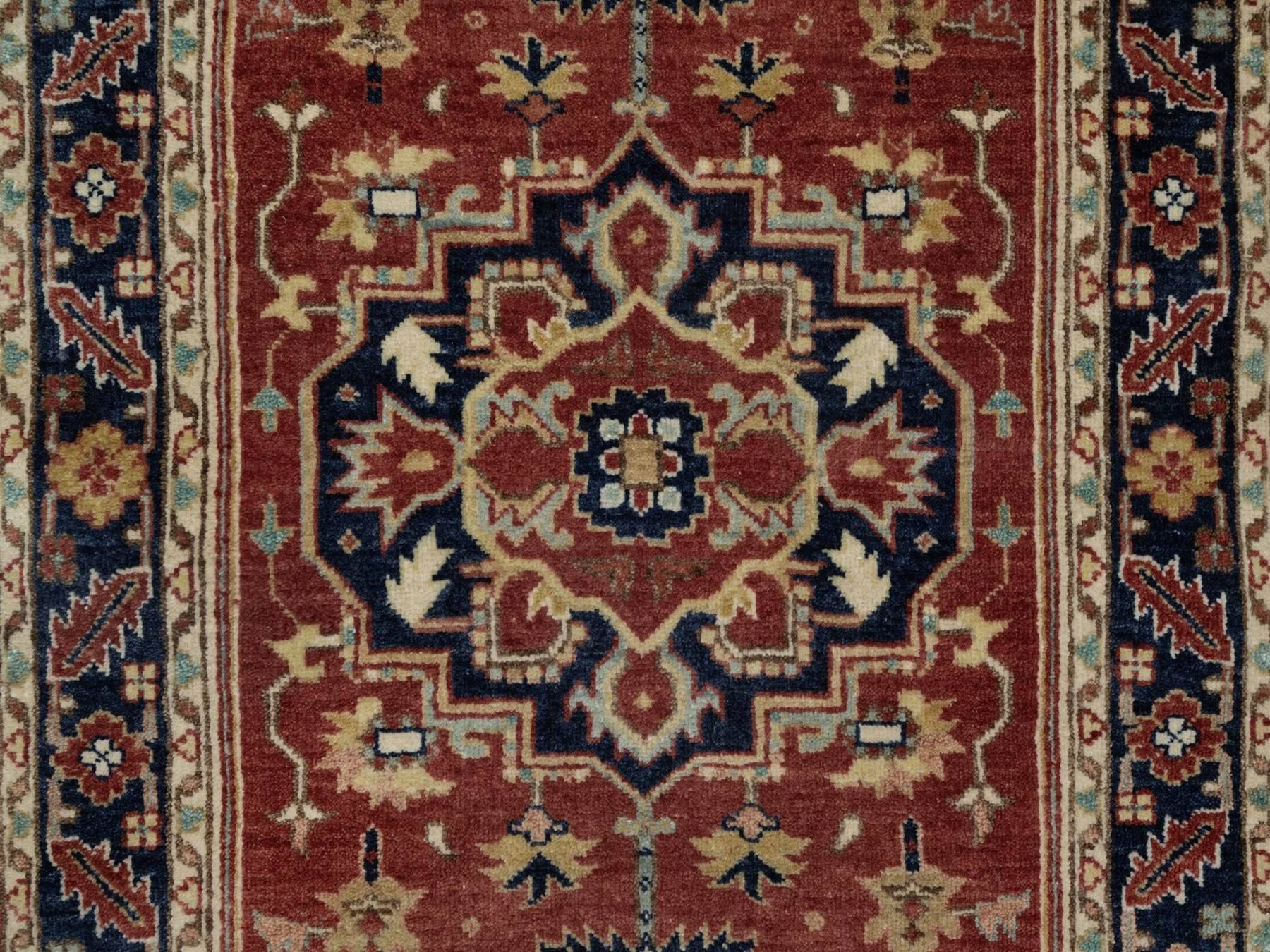 Heriz Heriz hand-knotted wool runner in Red & Midnight Blue, 2'7" x 8'2" — SKU O091932 (view 5)