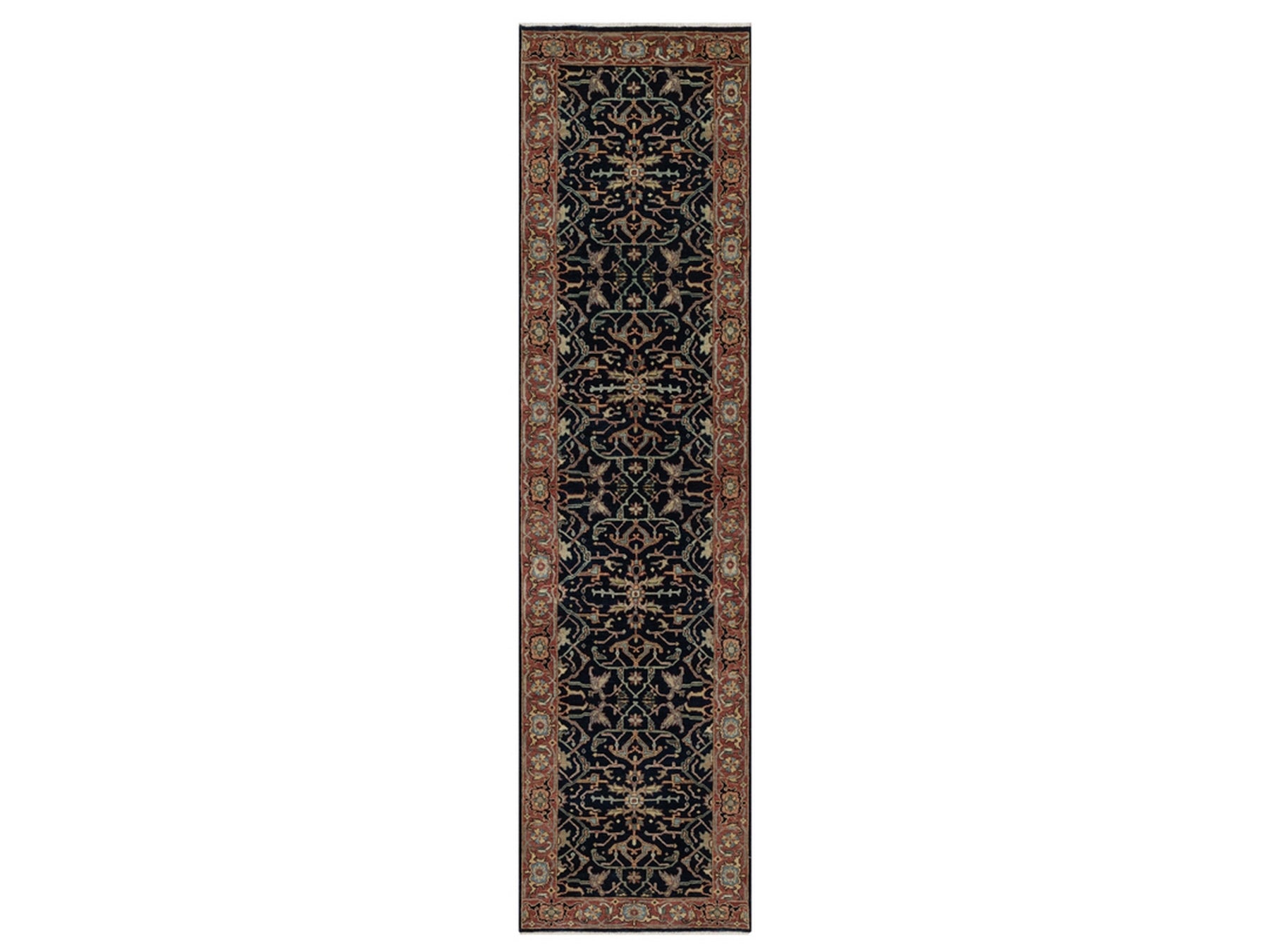 Blue 2'7" x 10'2" Heriz Hand knotted Wool Rug - Sku: O091933