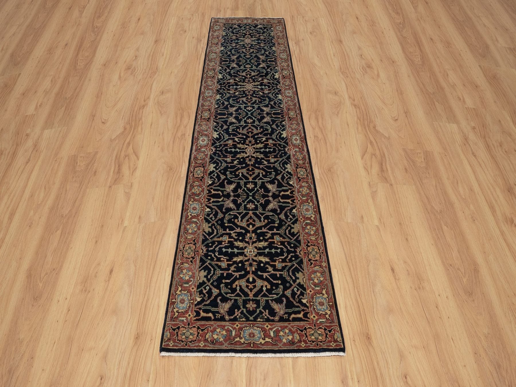 Heriz Heriz hand-knotted wool runner in Blue & Red, 2'7" x 10'2" — SKU O091933 (view 2)