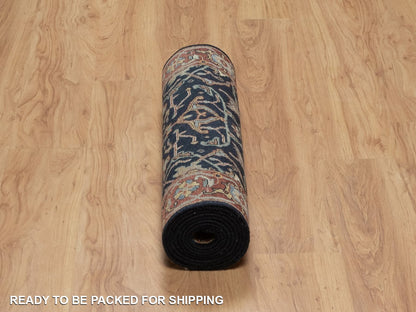 Blue 2'7" x 10'2" Heriz Hand knotted Wool Rug - Sku: O091933