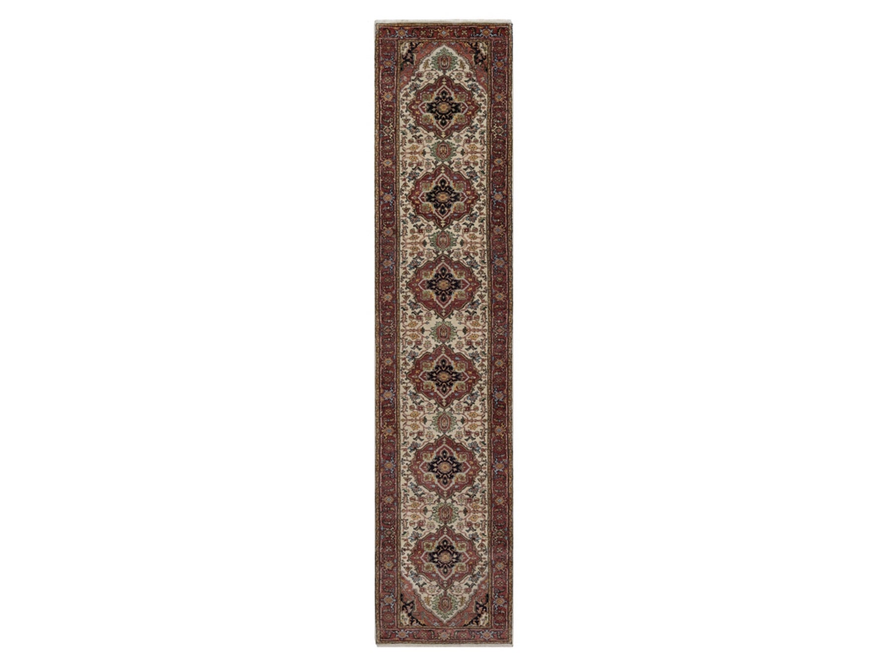 Heriz Heriz hand-knotted wool runner in Ivory & Red, 2'6" x 14'2" — SKU O091934