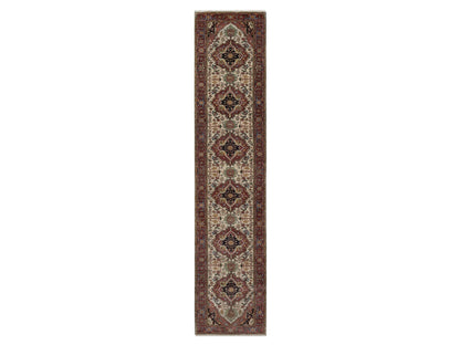 Heriz Heriz hand-knotted wool runner in Ivory & Red, 2'6" x 14'2" — SKU O091934