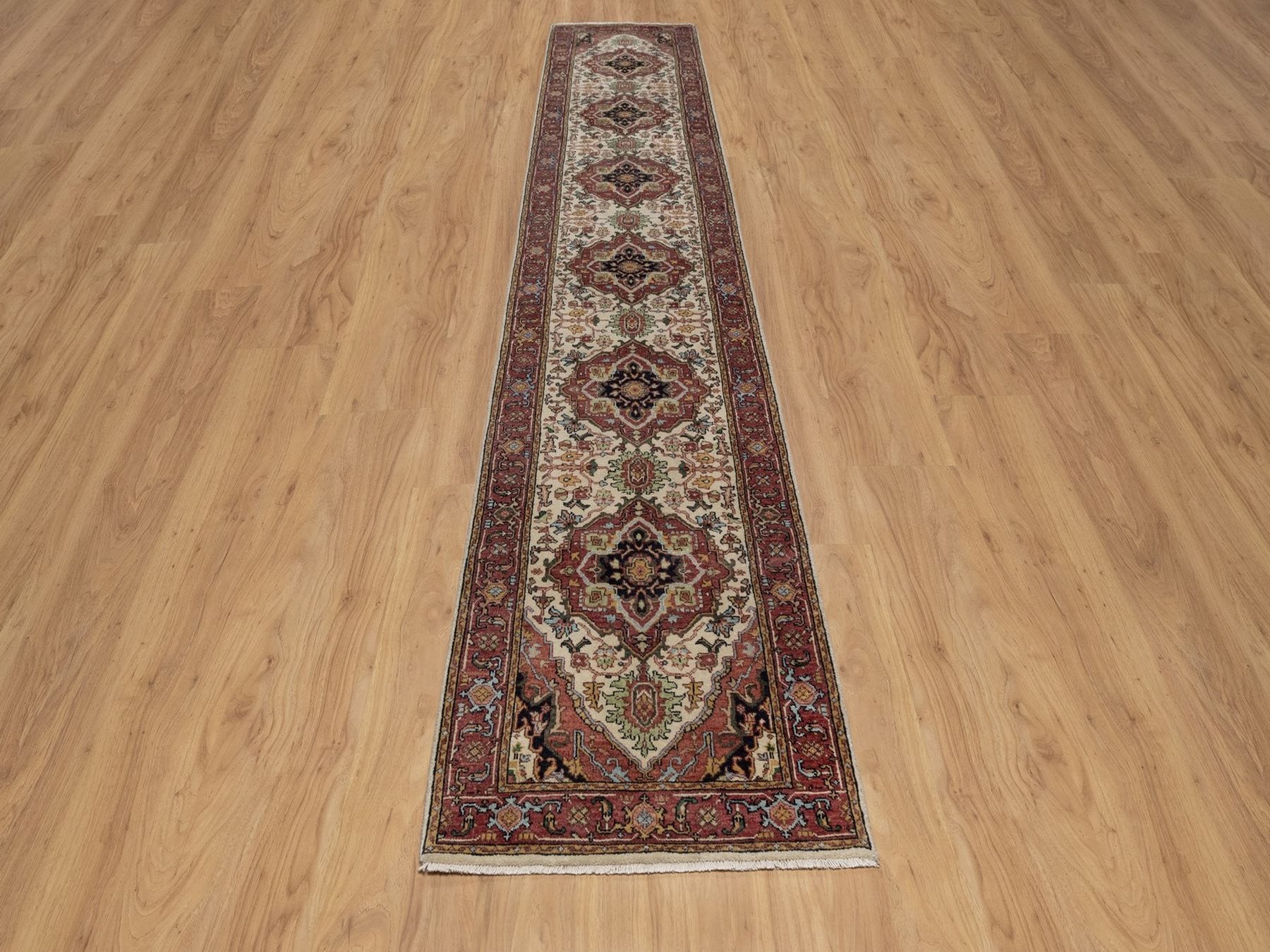 Heriz Heriz hand-knotted wool runner in Ivory & Red, 2'6" x 14'2" — SKU O091934 (view 2)