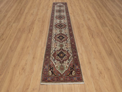 Heriz Heriz hand-knotted wool runner in Ivory & Red, 2'6" x 14'2" — SKU O091934 (view 2)
