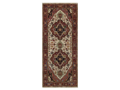 Heriz Heriz hand-knotted wool runner in Ivory & Red, 2'7" x 6'1" — SKU O091935