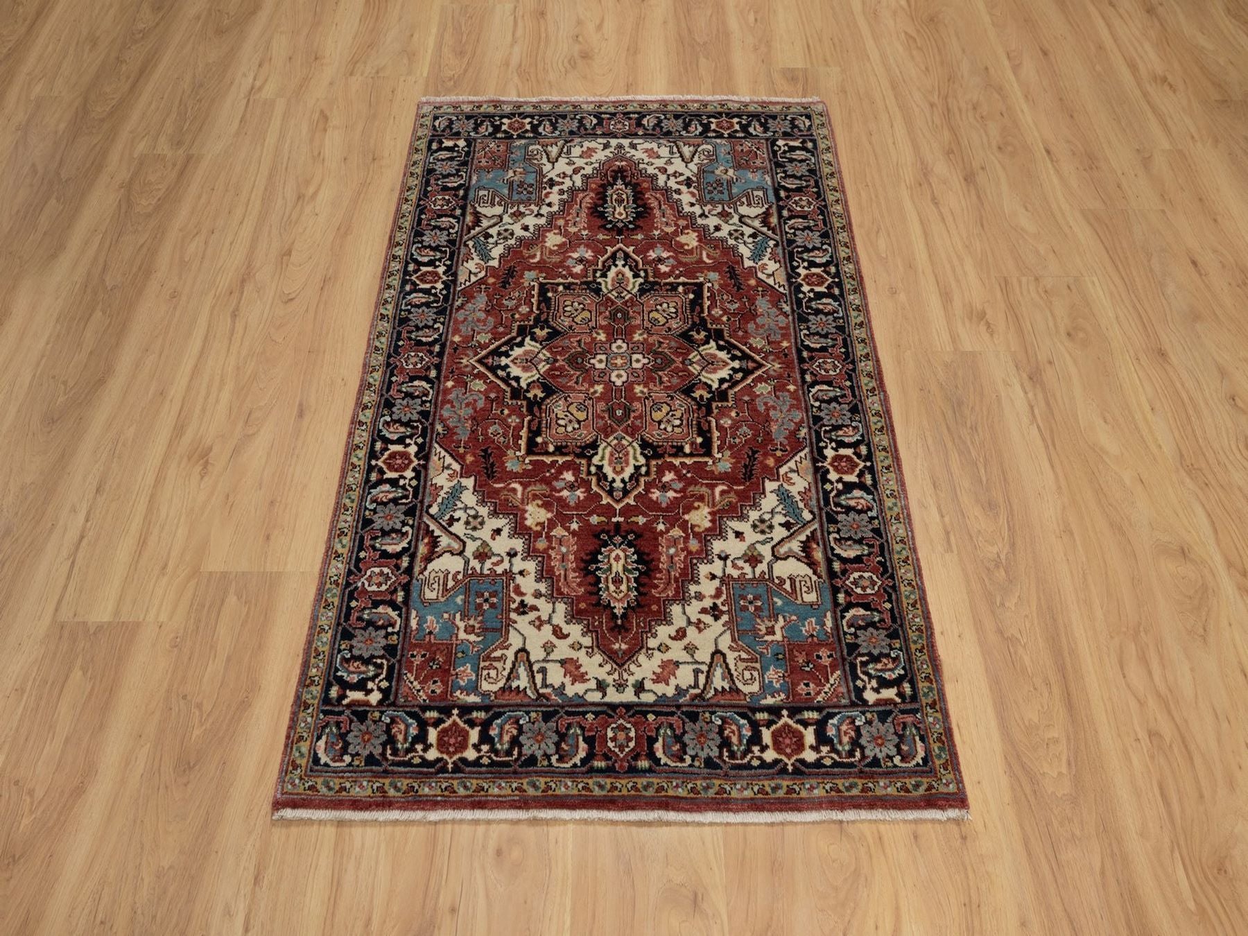 Red 3'0" x 5'0" Heriz Hand knotted Wool Rug - Sku: O091938