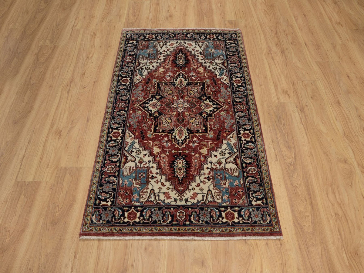Heriz Heriz hand-knotted wool rug in Red & Navy Blue, 3' x 5' — SKU O091938 (view 2)