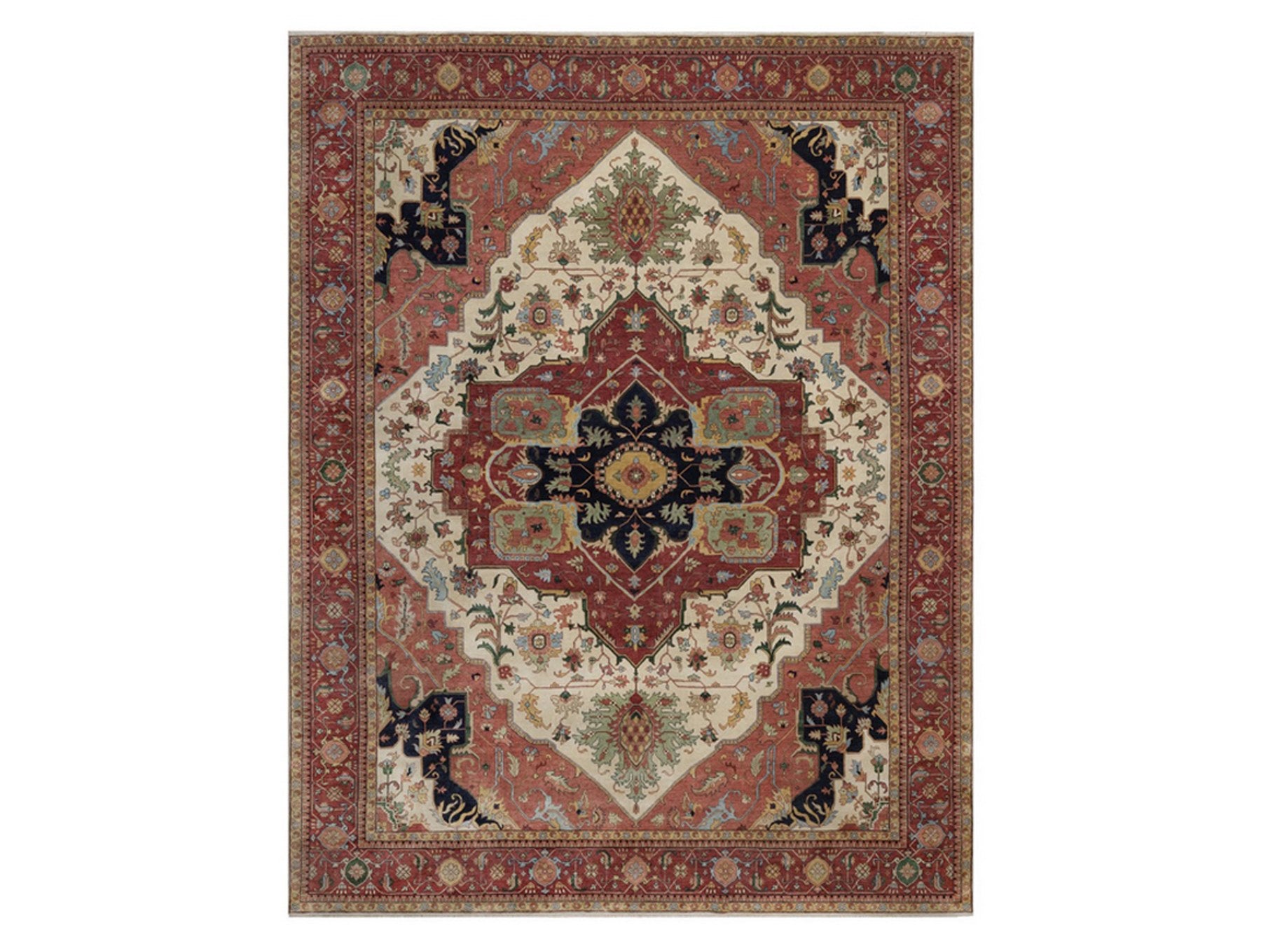 Heriz Heriz hand-knotted wool rug in Ivory & Red, 11'10" x 15'3" — SKU O091947