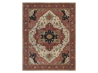 Heriz Heriz hand-knotted wool rug in Ivory & Red, 11'10" x 15'3" — SKU O091947