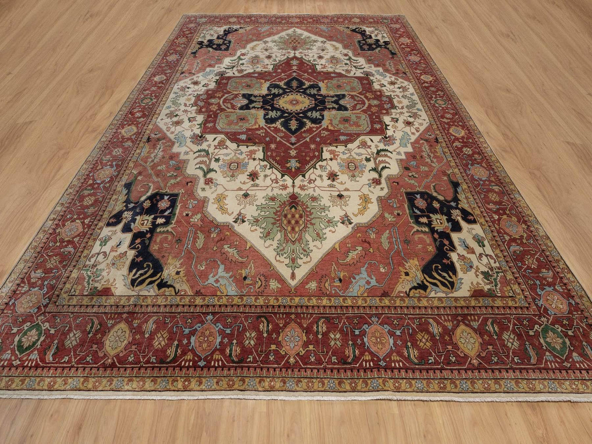 Heriz Heriz hand-knotted wool rug in Ivory & Red, 11'10" x 15'3" — SKU O091947 (view 2)