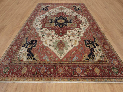 Heriz Heriz hand-knotted wool rug in Ivory & Red, 11'10" x 15'3" — SKU O091947 (view 2)