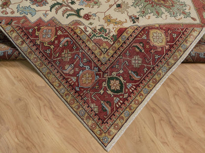 Heriz Heriz hand-knotted wool rug in Ivory & Red, 11'10" x 15'3" — SKU O091947 (view 6)