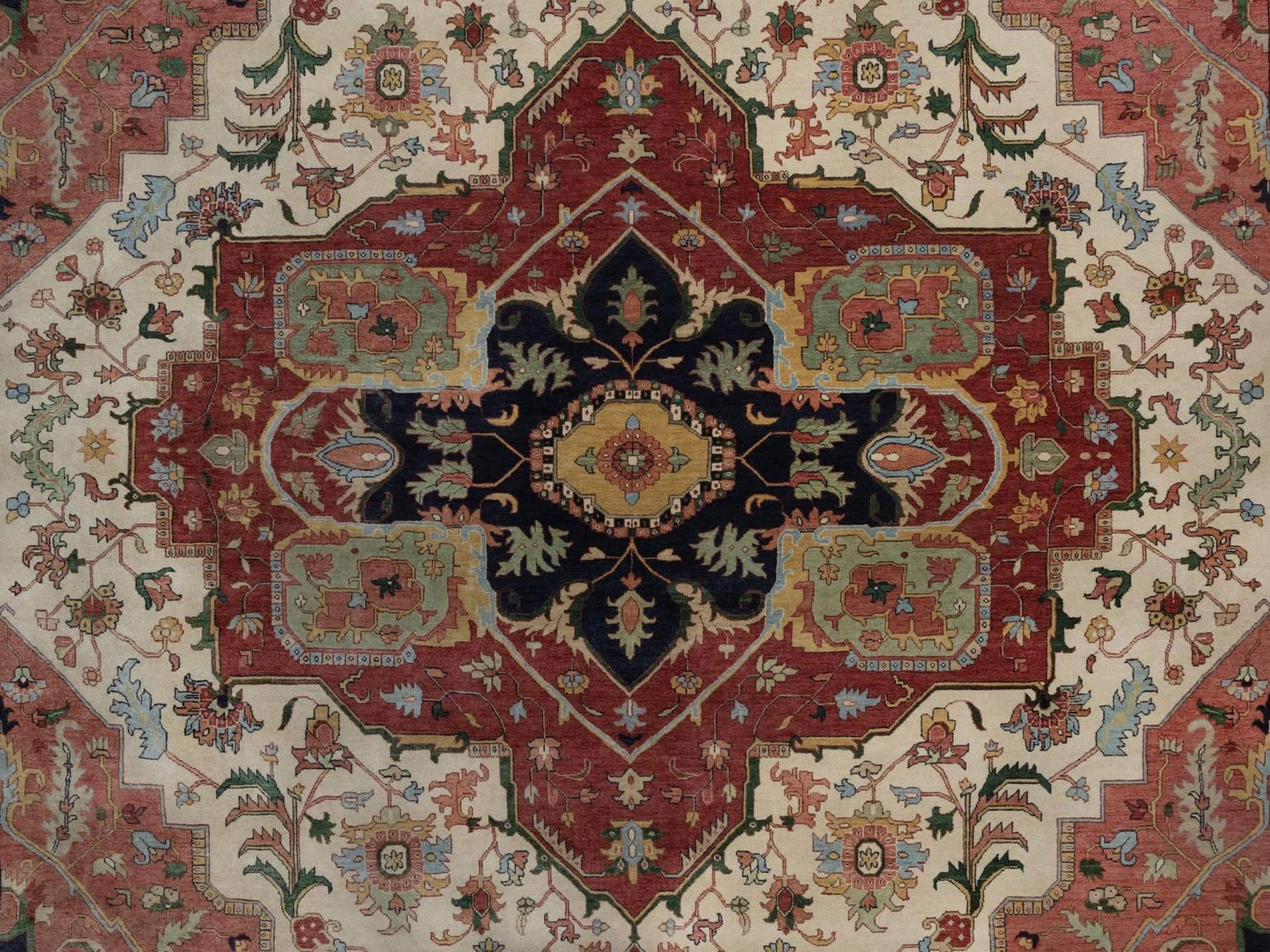 Heriz Heriz hand-knotted wool rug in Ivory & Red, 11'10" x 15'3" — SKU O091947 (view 8)