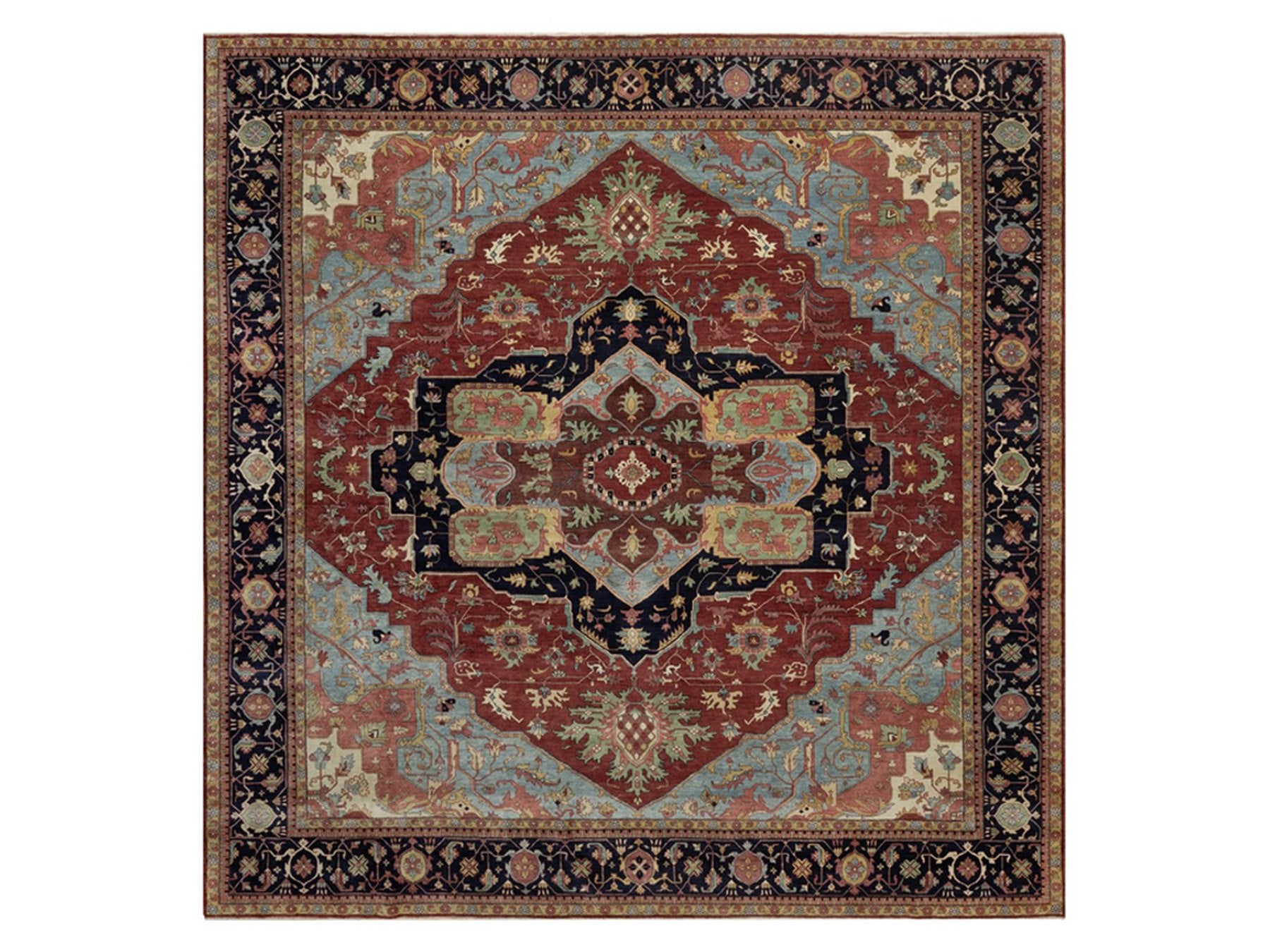 Red 13'11" x 14'2" Heriz Hand knotted Wool Rug - Sku: O091948