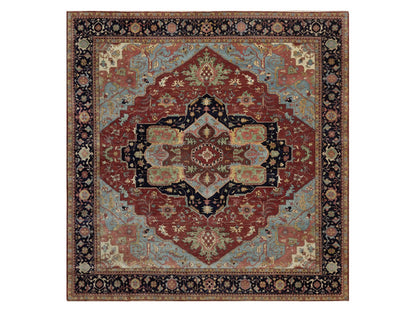 Heriz Heriz hand-knotted wool rug in Red & Midnight Blue, 13'11" x 14'2" — SKU O091948