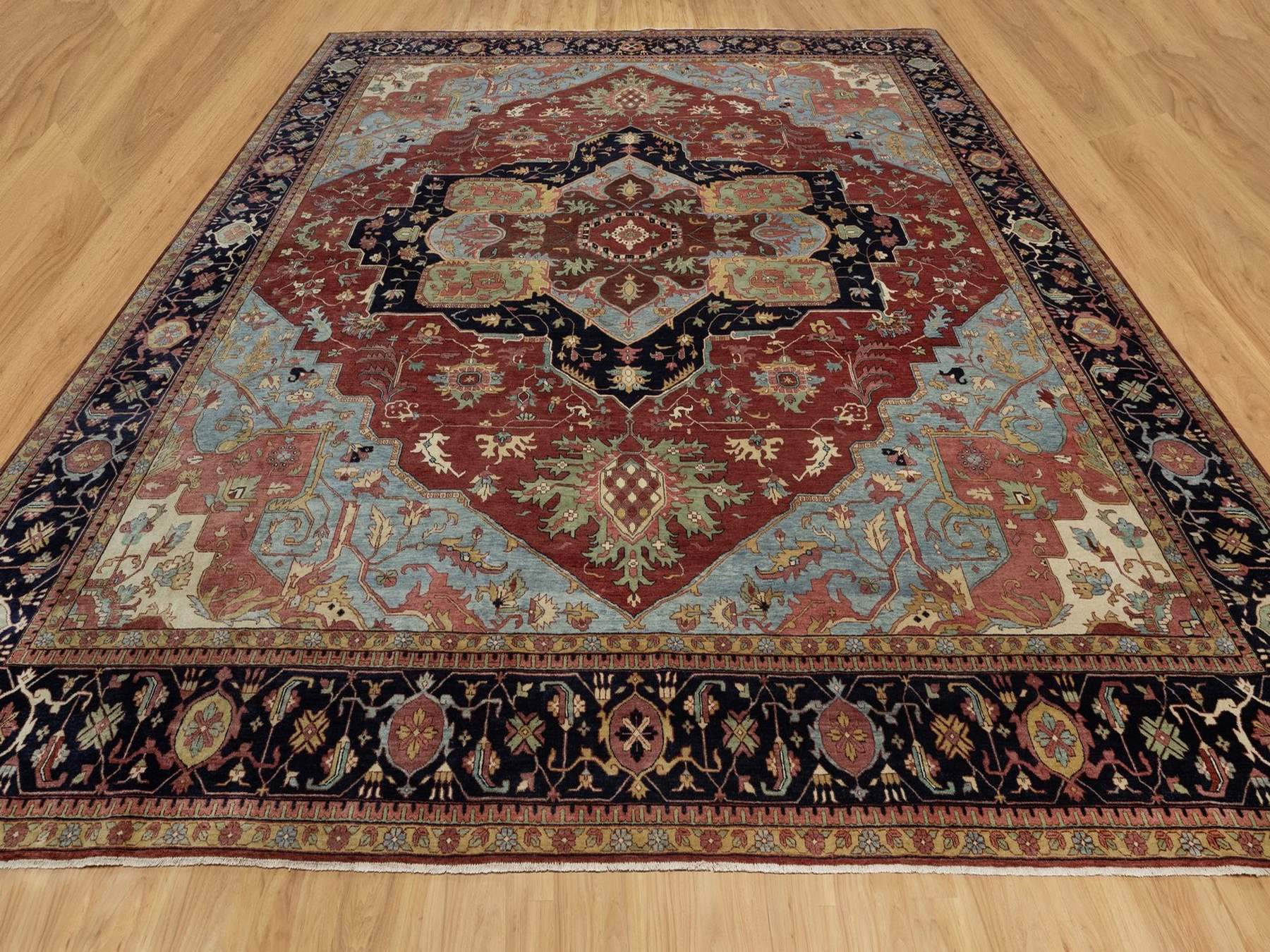 Red 13'11" x 14'2" Heriz Hand knotted Wool Rug - Sku: O091948