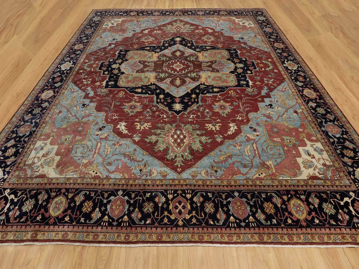 Heriz Heriz hand-knotted wool rug in Red & Midnight Blue, 13'11" x 14'2" — SKU O091948 (view 2)