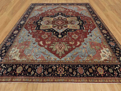 Heriz Heriz hand-knotted wool rug in Red & Midnight Blue, 13'11" x 14'2" — SKU O091948 (view 2)