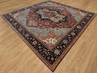 Heriz Heriz hand-knotted wool rug in Red & Midnight Blue, 13'11" x 14'2" — SKU O091948 (view 3)