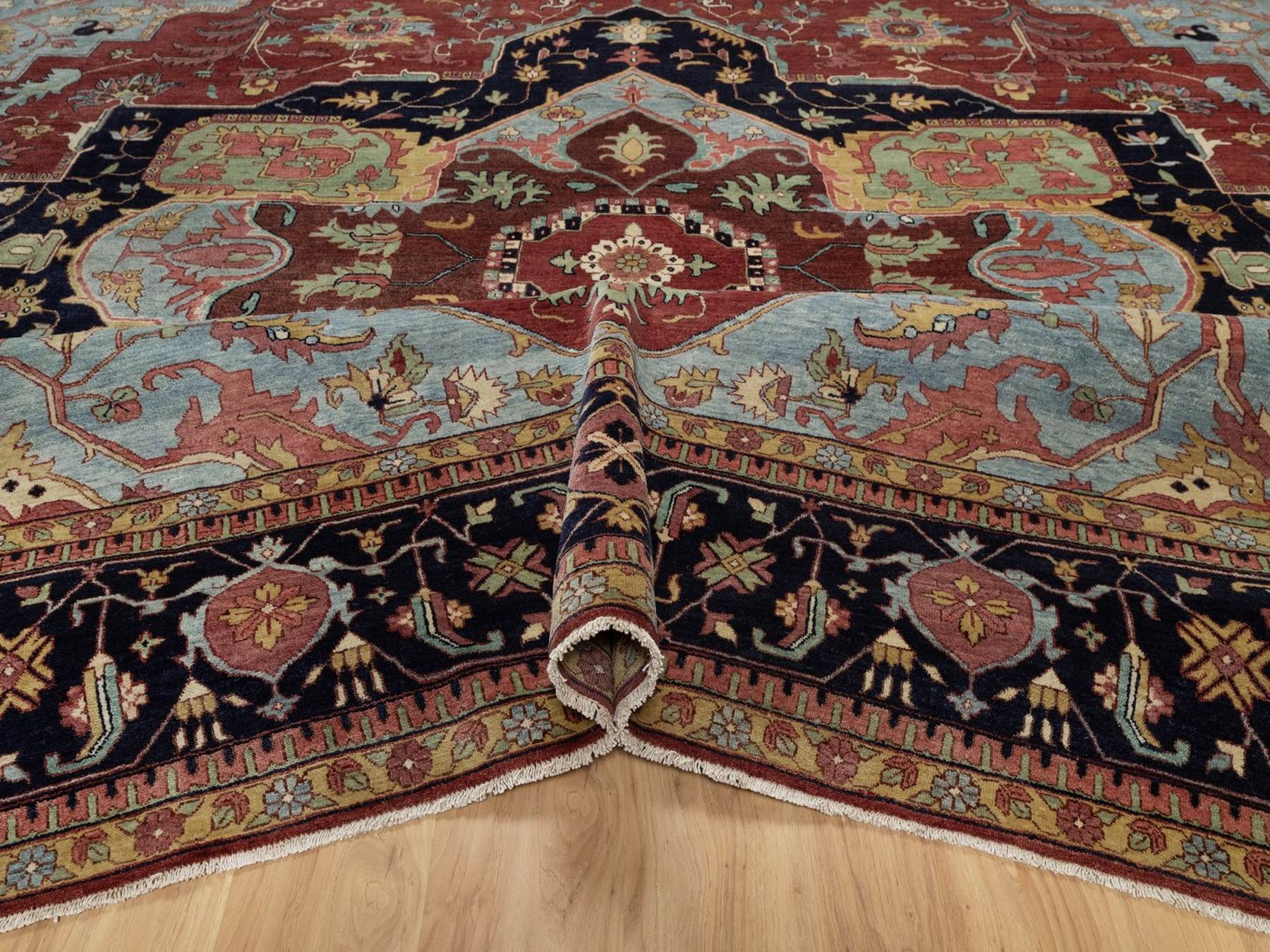 Heriz Heriz hand-knotted wool rug in Red & Midnight Blue, 13'11" x 14'2" — SKU O091948 (view 5)