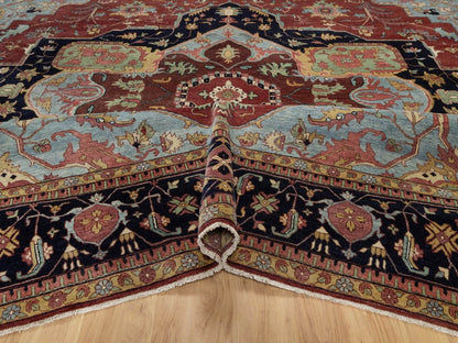 Heriz Heriz hand-knotted wool rug in Red & Midnight Blue, 13'11" x 14'2" — SKU O091948 (view 5)