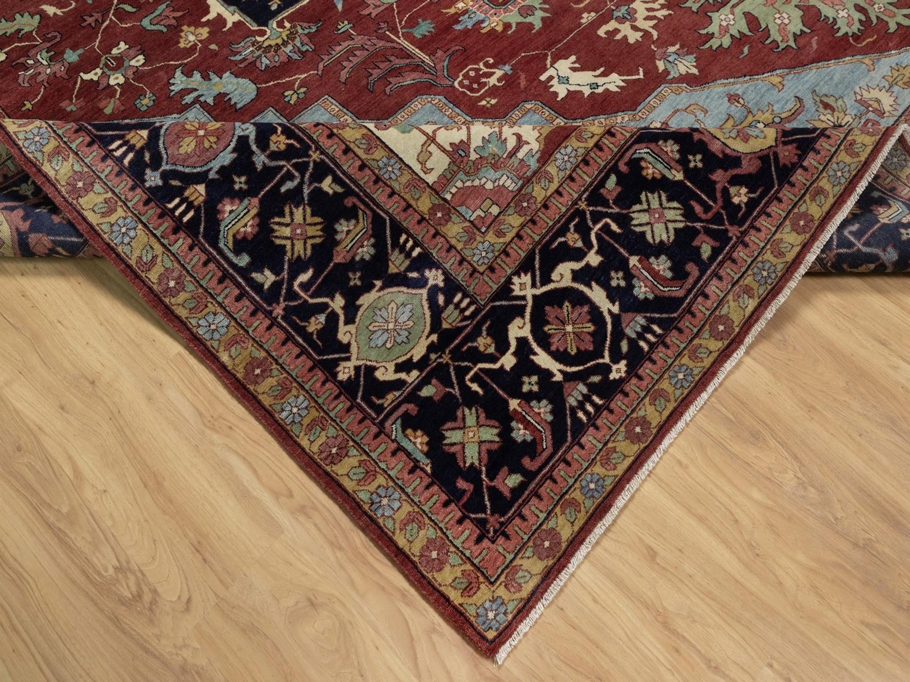Heriz Heriz hand-knotted wool rug in Red & Midnight Blue, 13'11" x 14'2" — SKU O091948 (view 6)
