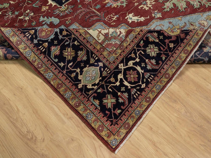 Heriz Heriz hand-knotted wool rug in Red & Midnight Blue, 13'11" x 14'2" — SKU O091948 (view 6)
