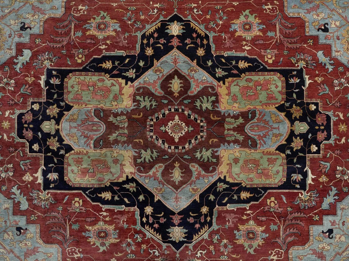 Heriz Heriz hand-knotted wool rug in Red & Midnight Blue, 13'11" x 14'2" — SKU O091948 (view 8)