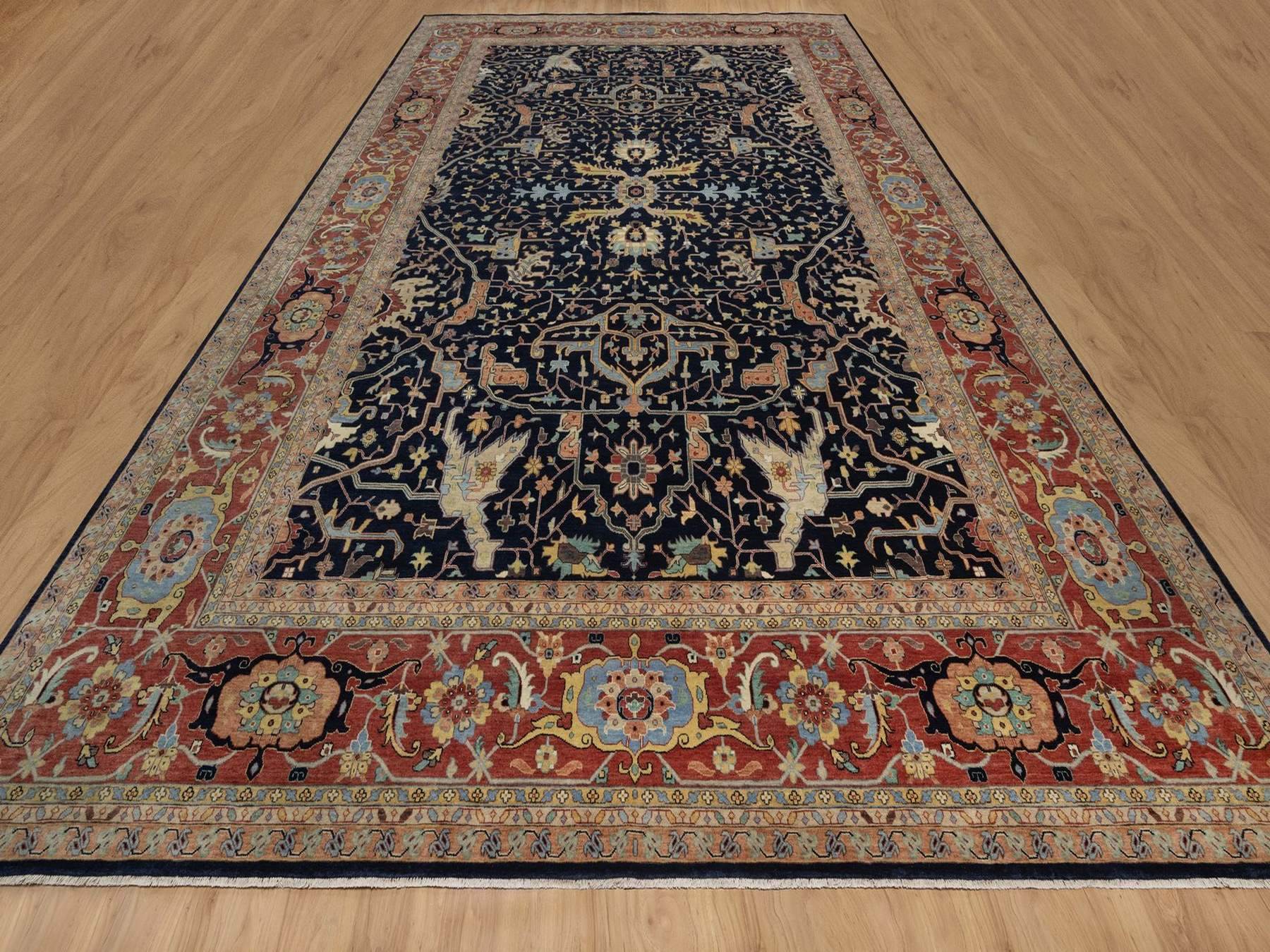 Blue 11'11" x 18'0" Heriz Hand knotted Wool Rug - Sku: O091951