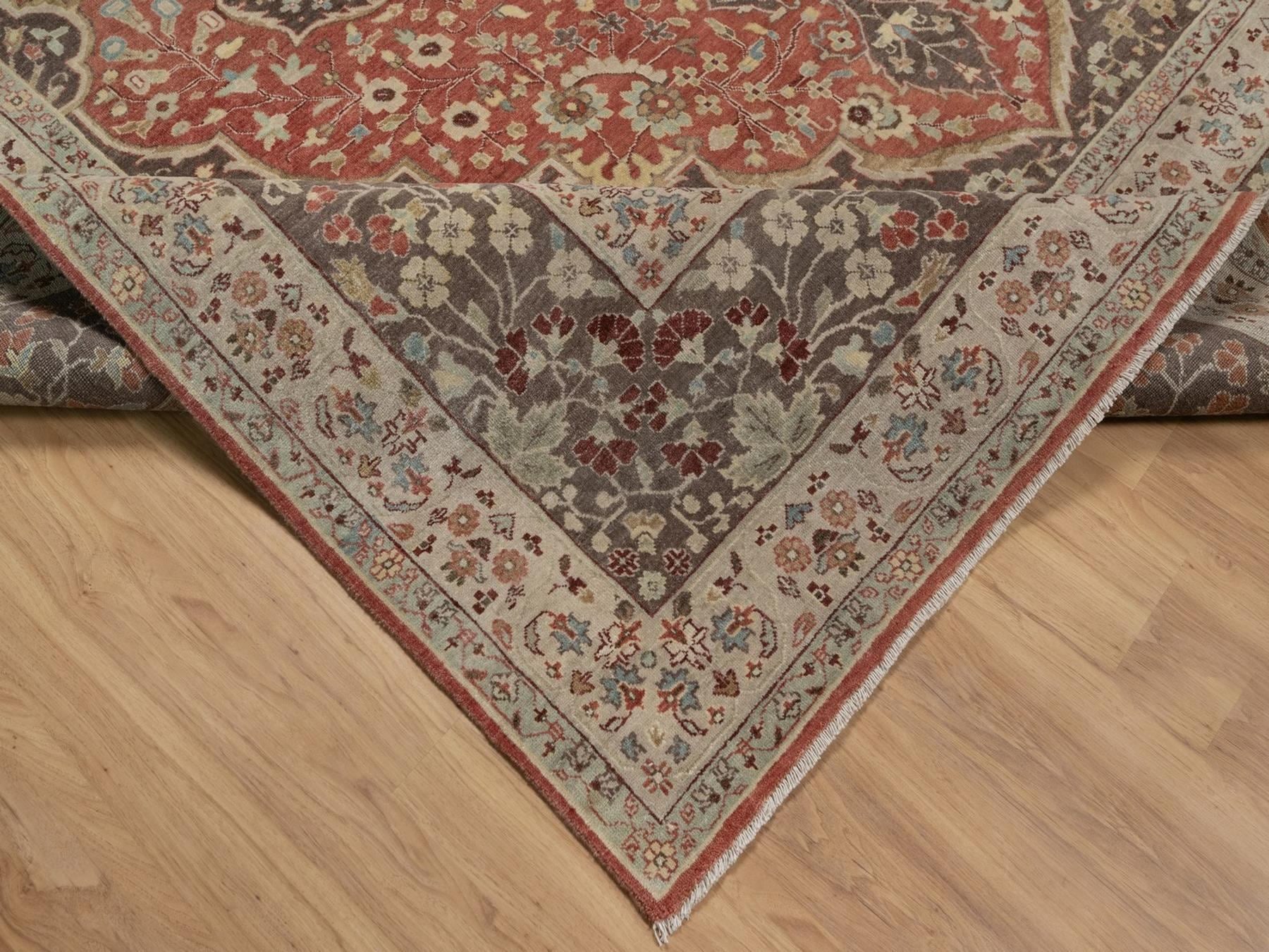 Tabriz Fine Oriental hand-knotted wool rug in Red & Brown, 10' x 14' — SKU O091956 (view 6)