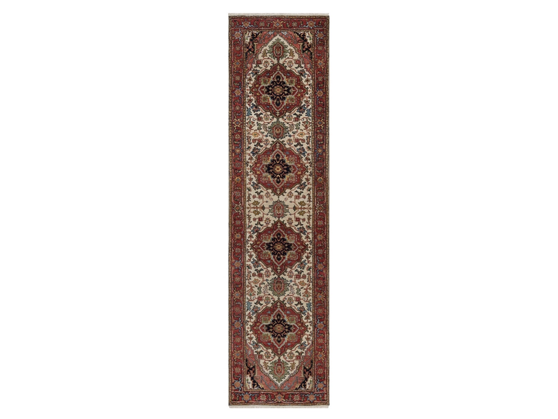 Heriz Heriz hand-knotted wool runner in Ivory & Red, 2'7" x 10'1" — SKU O091961