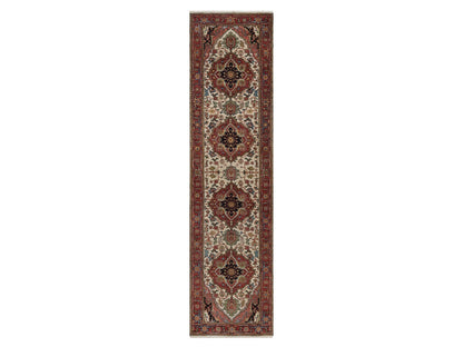 Heriz Heriz hand-knotted wool runner in Ivory & Red, 2'7" x 10'1" — SKU O091961