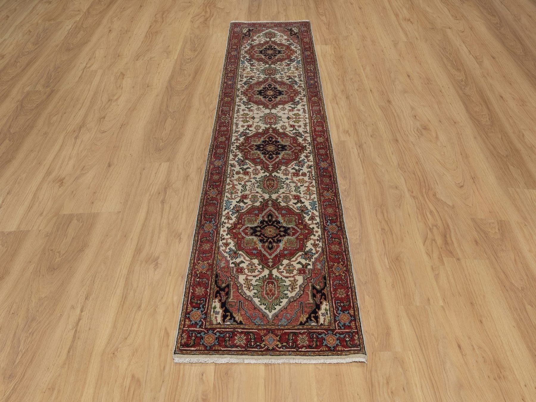 Heriz Heriz hand-knotted wool runner in Ivory & Red, 2'7" x 10'1" — SKU O091961 (view 2)