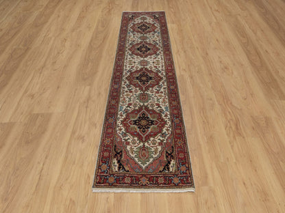 Heriz Heriz hand-knotted wool runner in Ivory & Red, 2'7" x 10'1" — SKU O091961 (view 2)