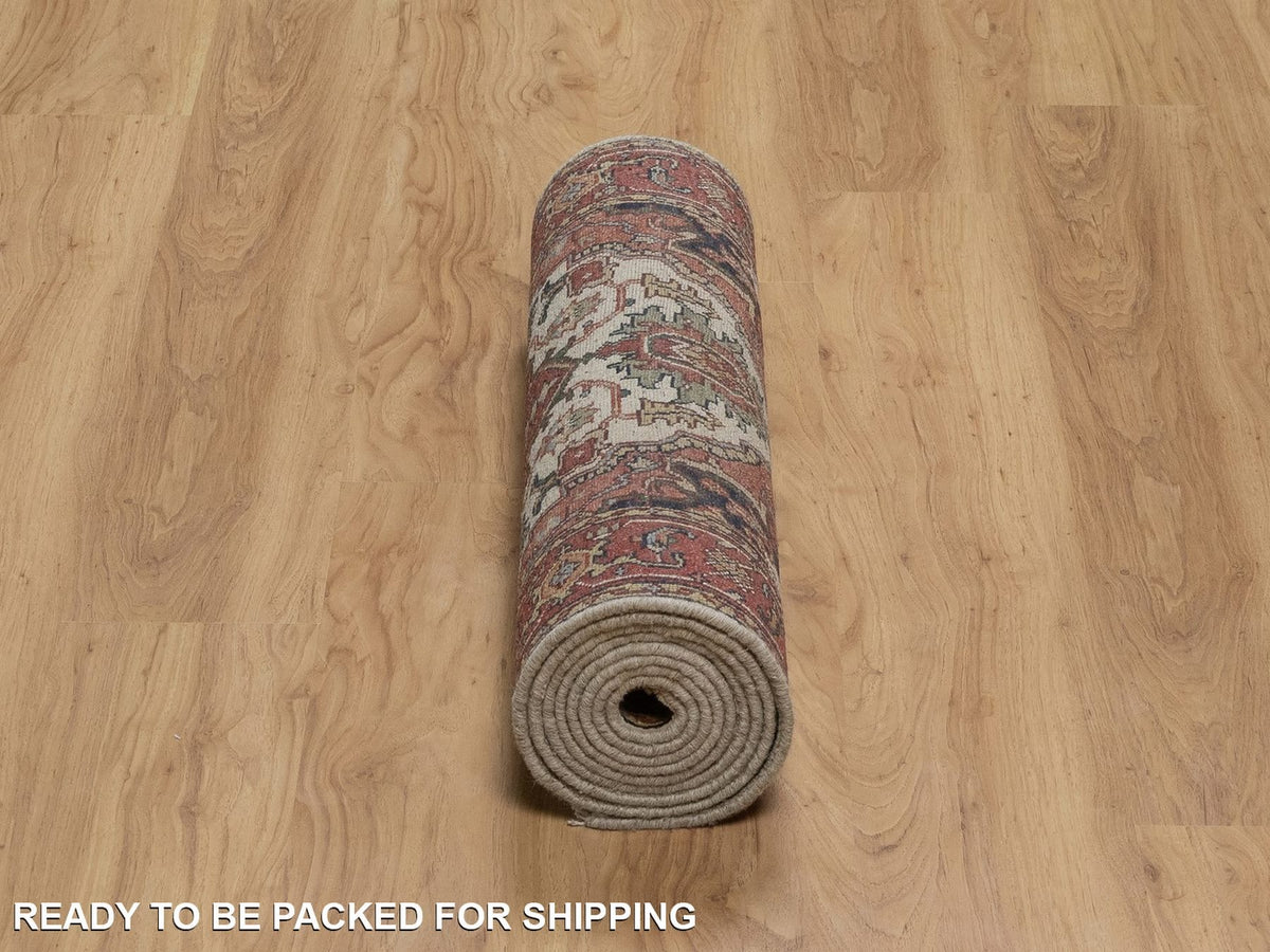 Heriz Heriz hand-knotted wool runner in Ivory & Red, 2'7" x 10'1" — SKU O091961 (view 6)
